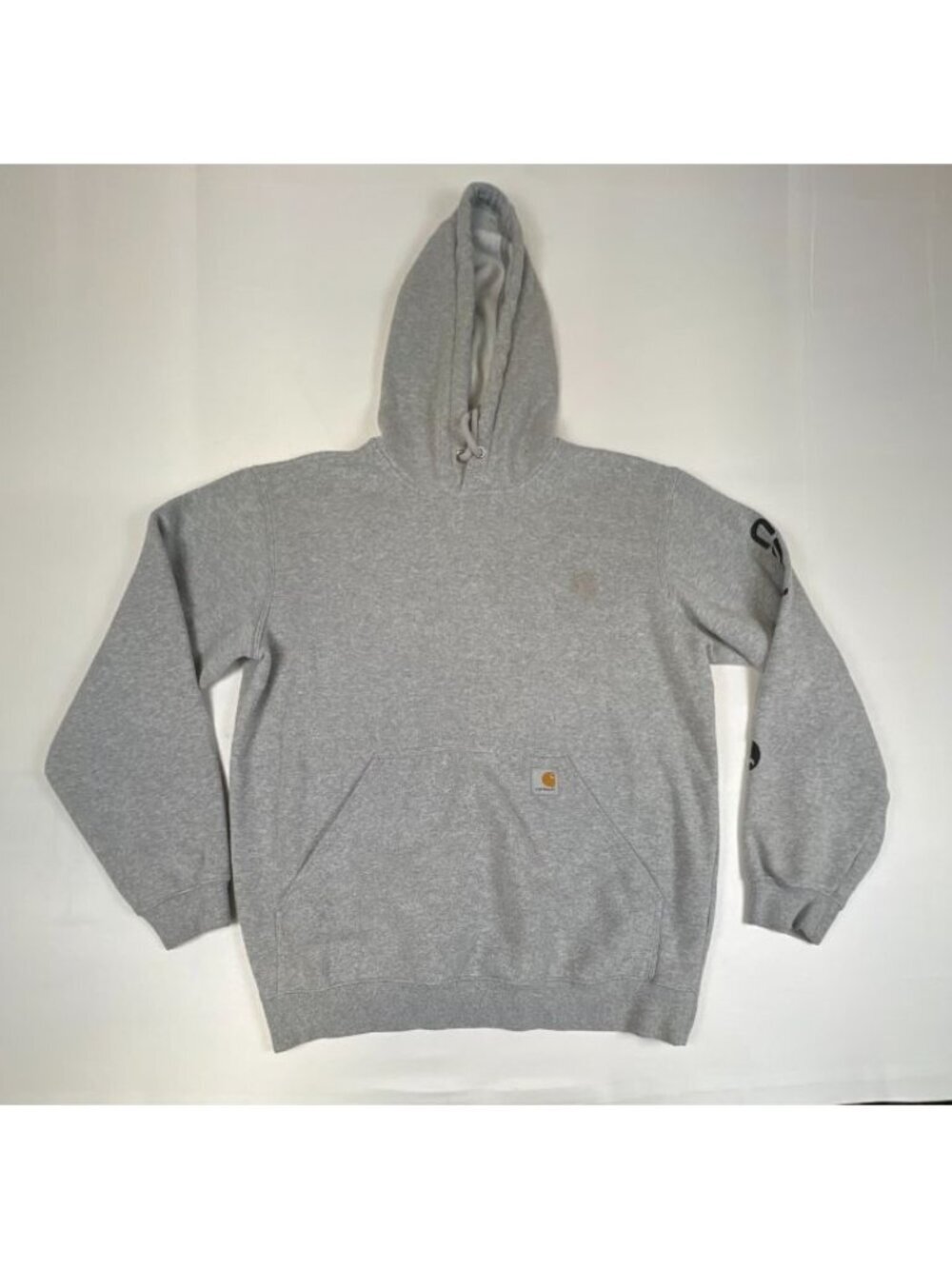 Carhartt Men's Size M Gray Logo Sleeve Loose Fit Pullover Hoodie Sweatshirt